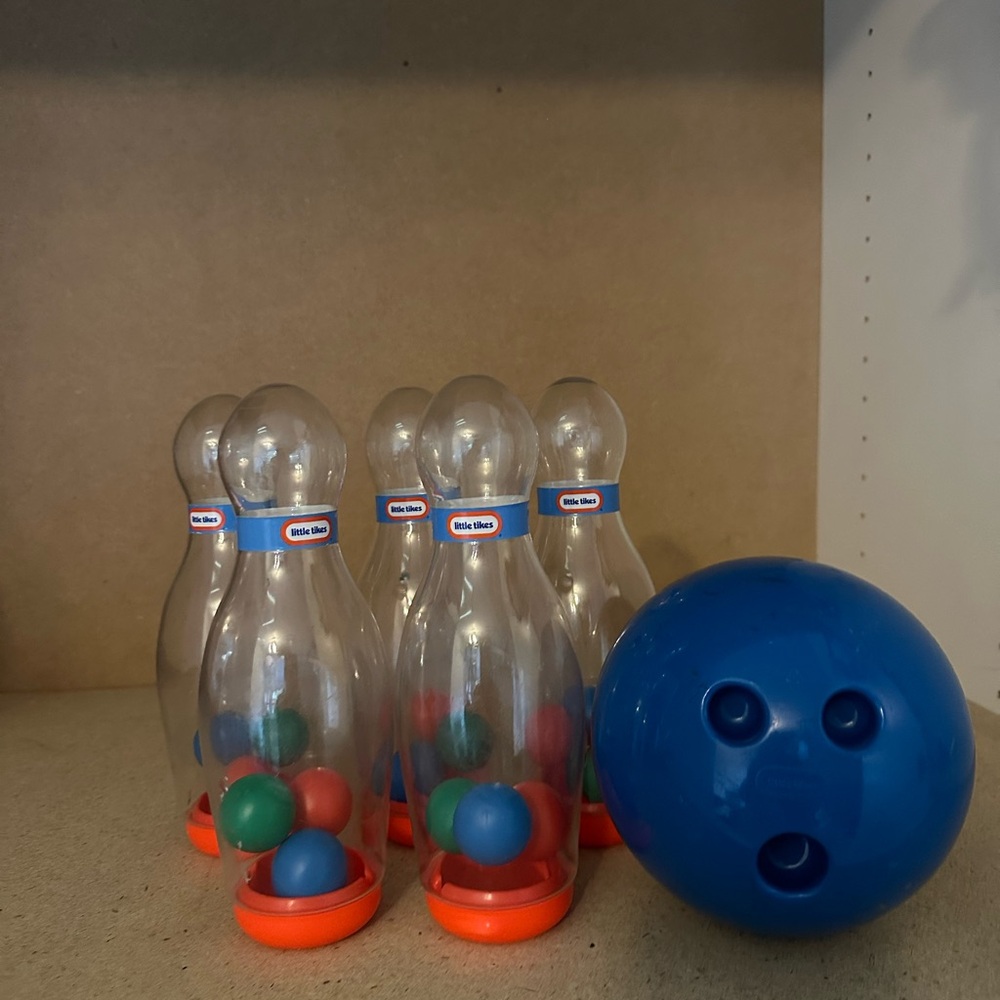 Kids Bowling Set with Blue Ball and Orange Base
